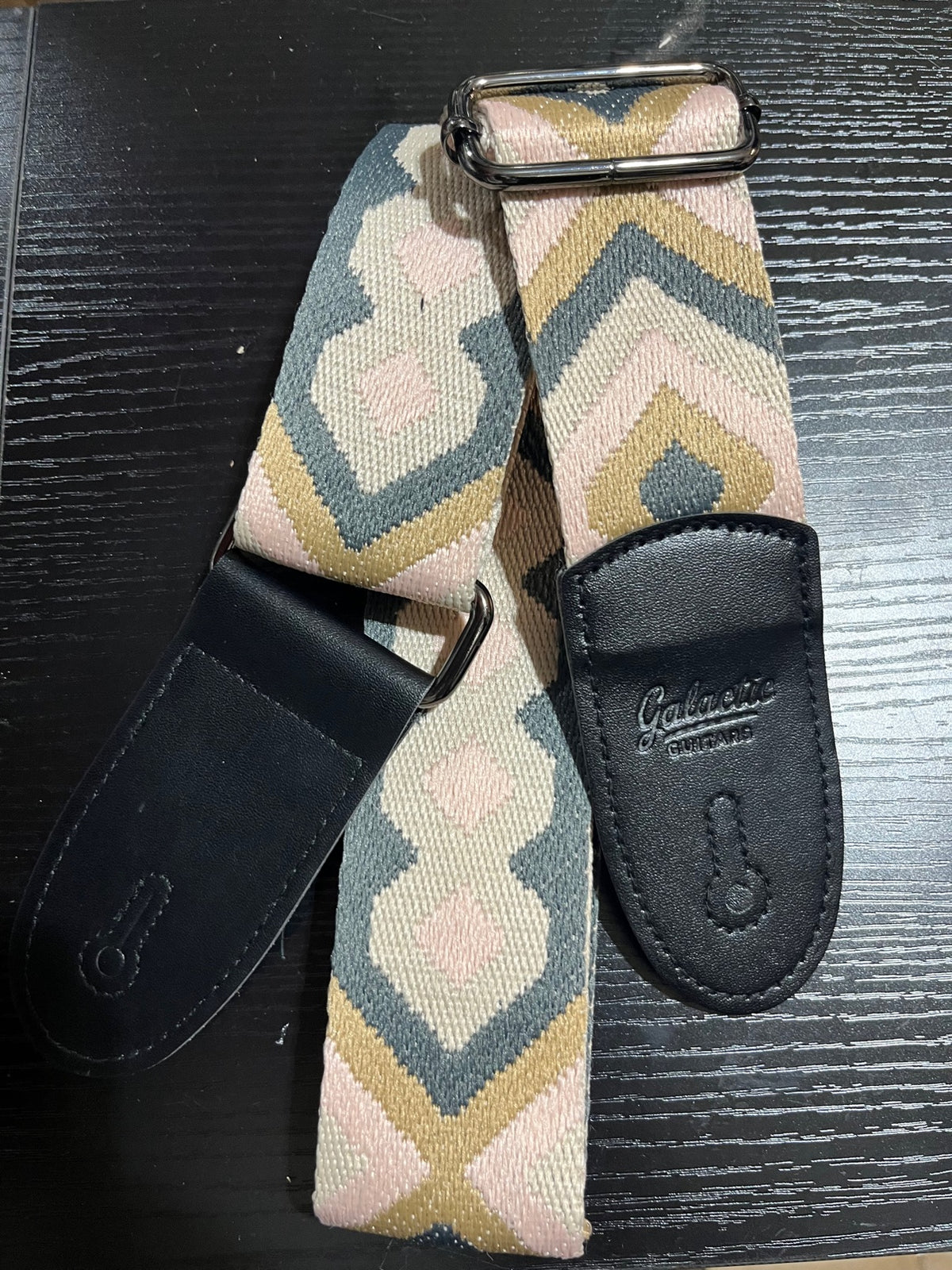 Galactic Guitars Woven Guitar Strap Diamond Pastel Pink Tan Black Buckle