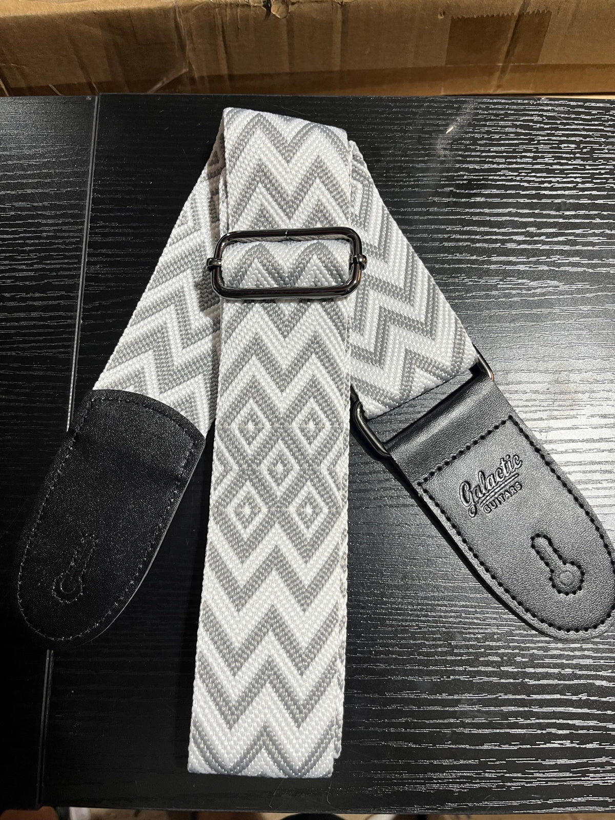 Galactic Guitars Woven Guitar Strap Zig Zag White Grey Black Buckle