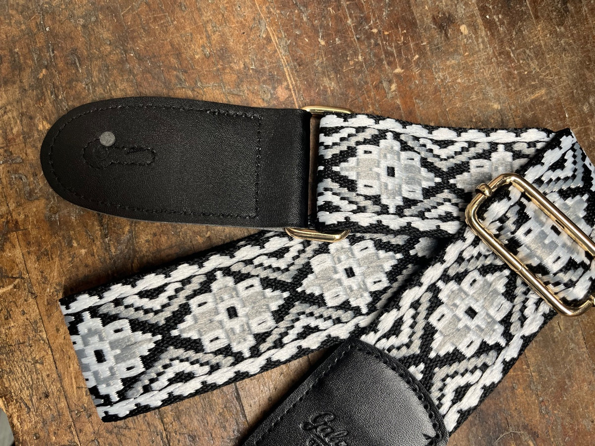 Galactic Guitars Woven Guitar Strap Diamond Geo Grey White Black