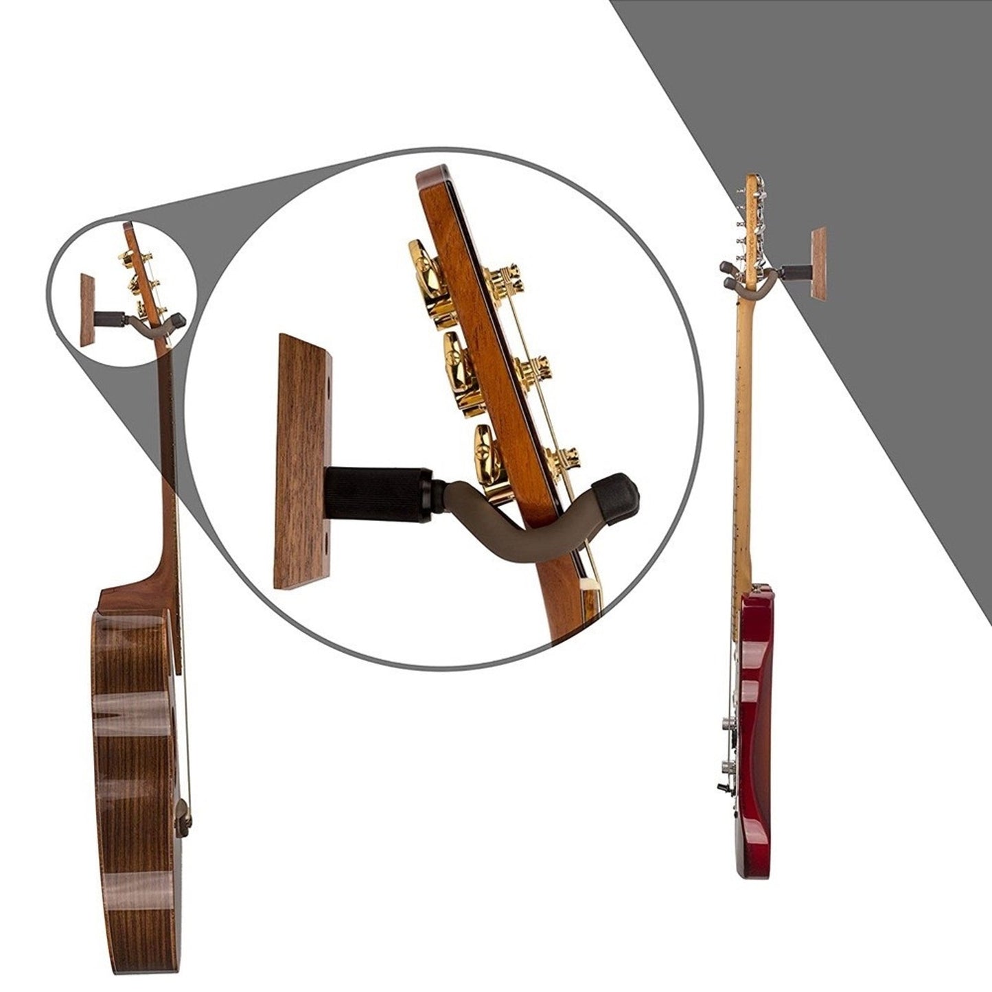 NEW Universal Guitar Hanger Stand Black Walnut Wood with Wall Hook