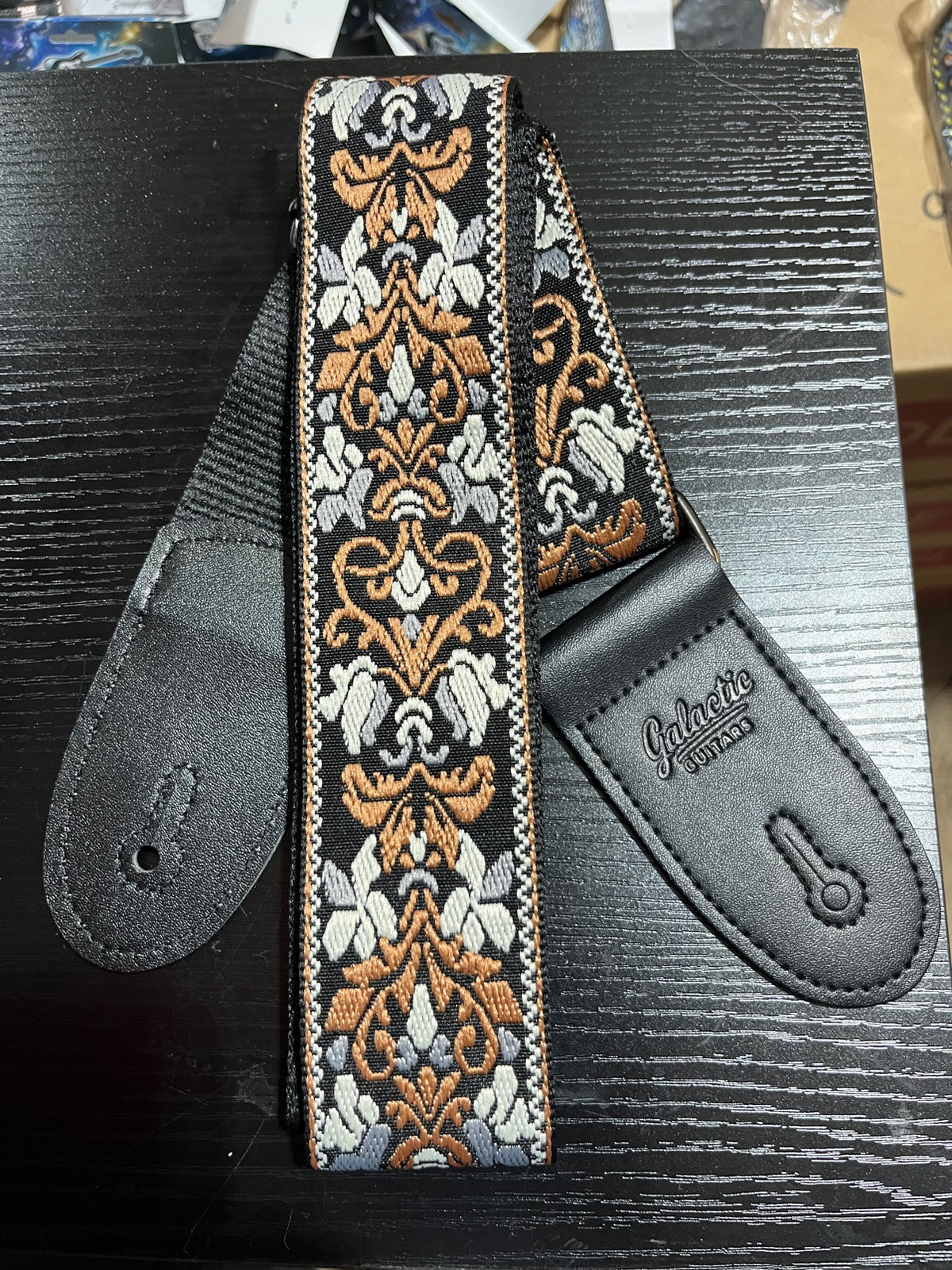 Galactic Guitars Woven Guitar Strap Vintage Floral Black Orange Cream