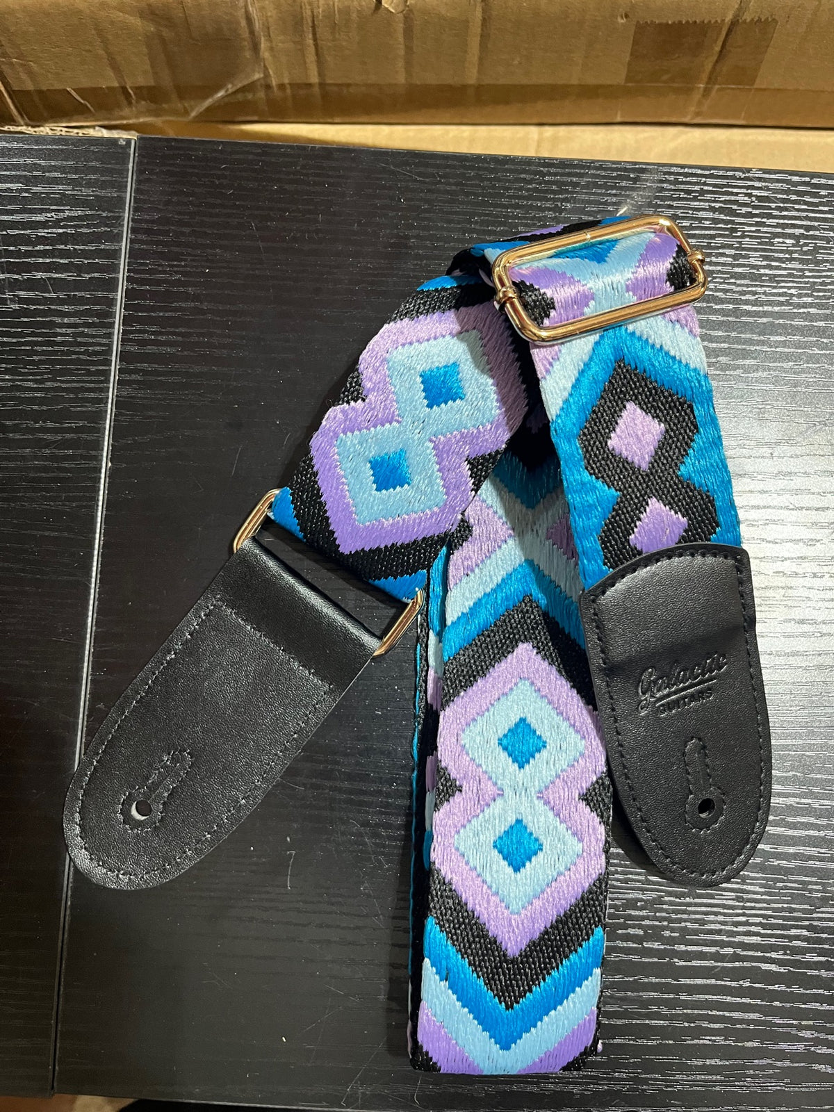 Galactic Guitars Woven Guitar Strap Zig Zag Diamond Purple Blue Gold Buckle