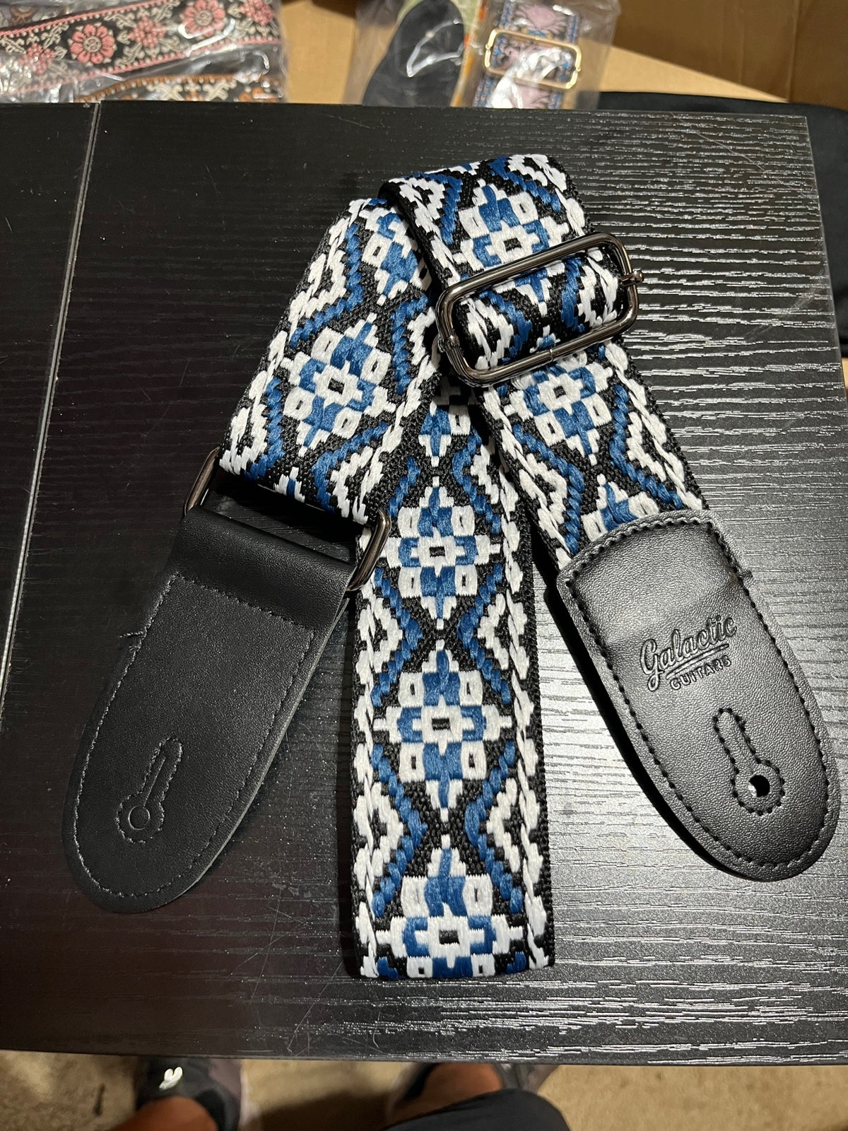 Galactic Guitars Woven Guitar Strap Diamond Geo Blue White Black