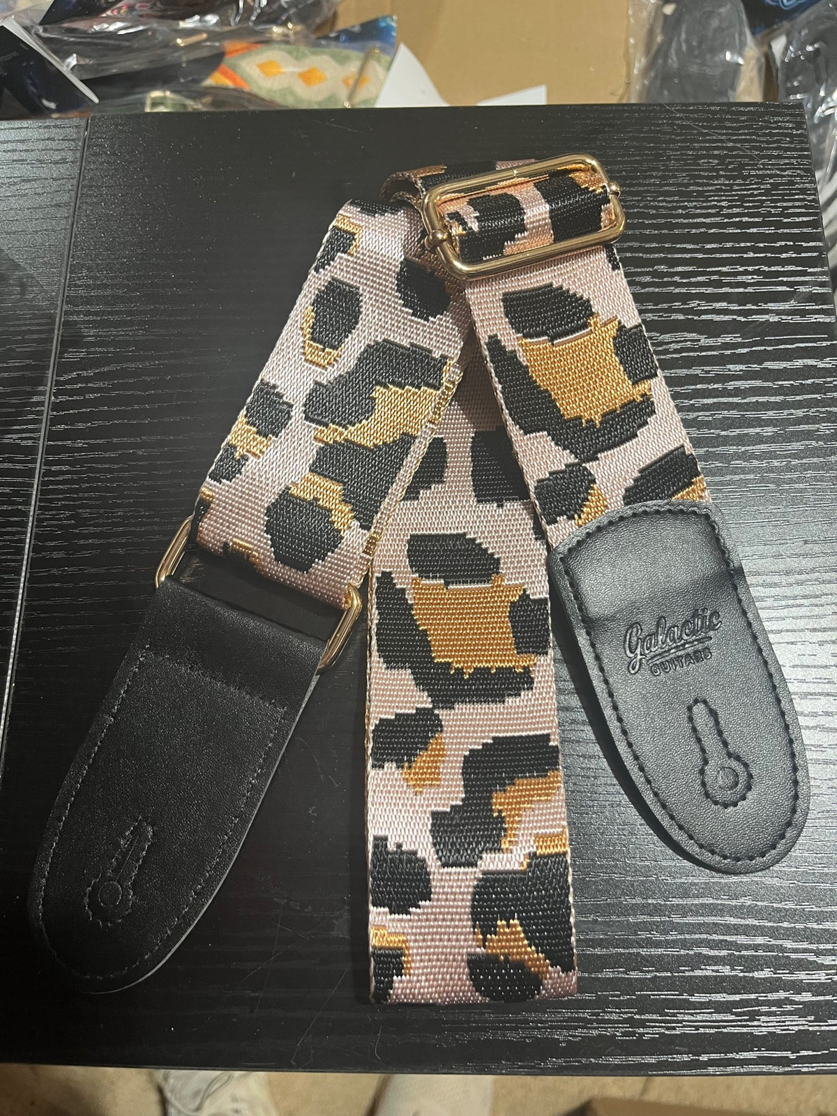 Galactic Guitars Woven Guitar Strap Leopard Blush Pink Black Gold