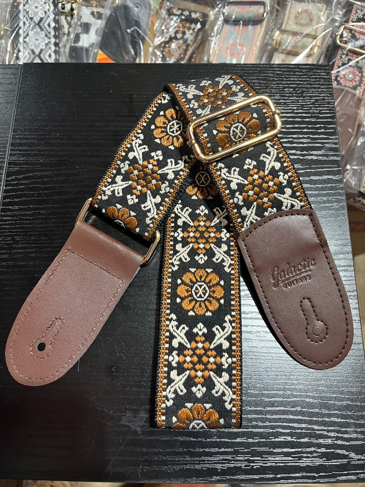 Galactic Guitars Woven Guitar Strap Medallion Floral Black Rust Cream