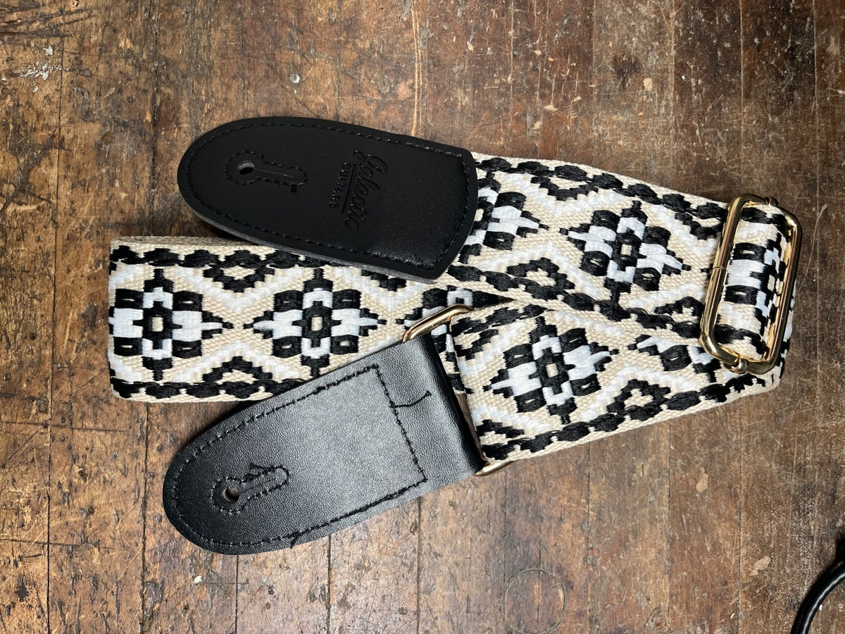 Galactic Guitars Woven Guitar Strap Diamond Geo Tan White Black