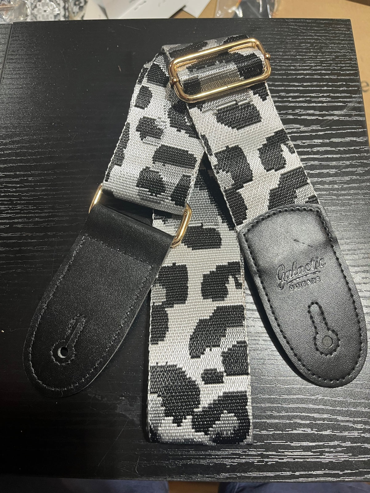 Galactic Guitars Woven Guitar Strap Cow Print Black & White