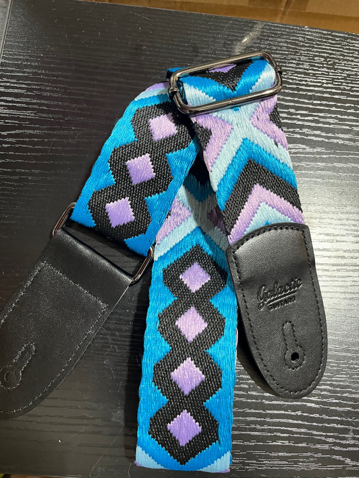 Galactic Guitars Woven Guitar Strap Zig Zag Diamond Blue Purple Black Buckle
