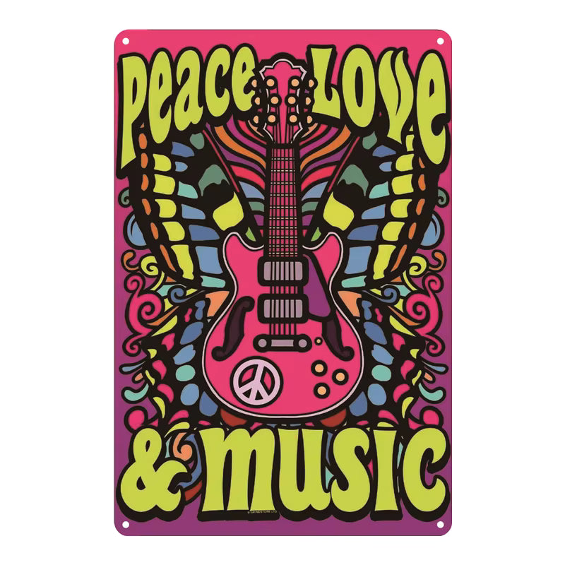 "Peace, Love, and Music" Retro Metal Sign