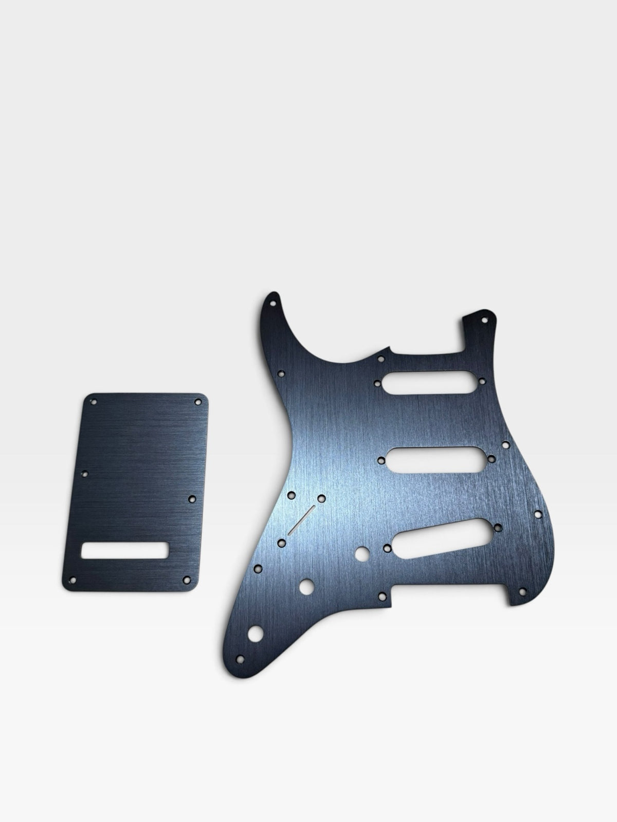 Left Handed Anodized Aluminum Strat SSS Pickguard & Back Plate — Gold / Silver / Black