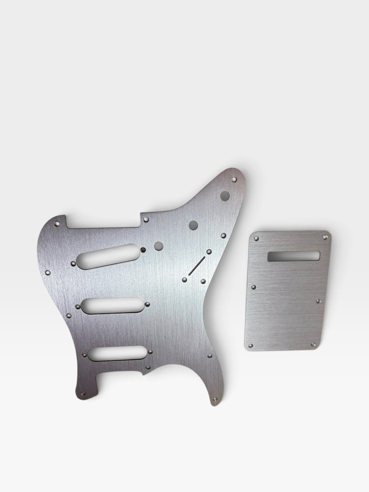 Left Handed Anodized Aluminum Strat SSS Pickguard & Back Plate — Gold / Silver / Black