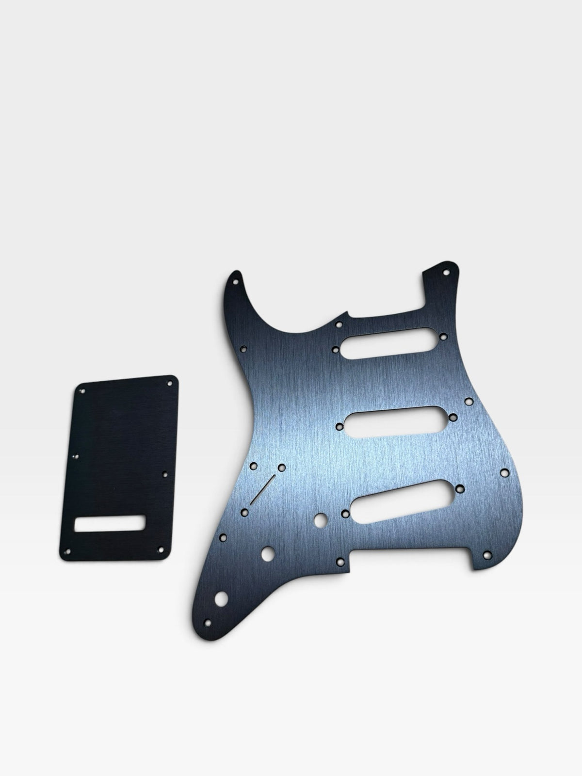 Left Handed Anodized Aluminum Strat SSS Pickguard & Back Plate — Gold / Silver / Black