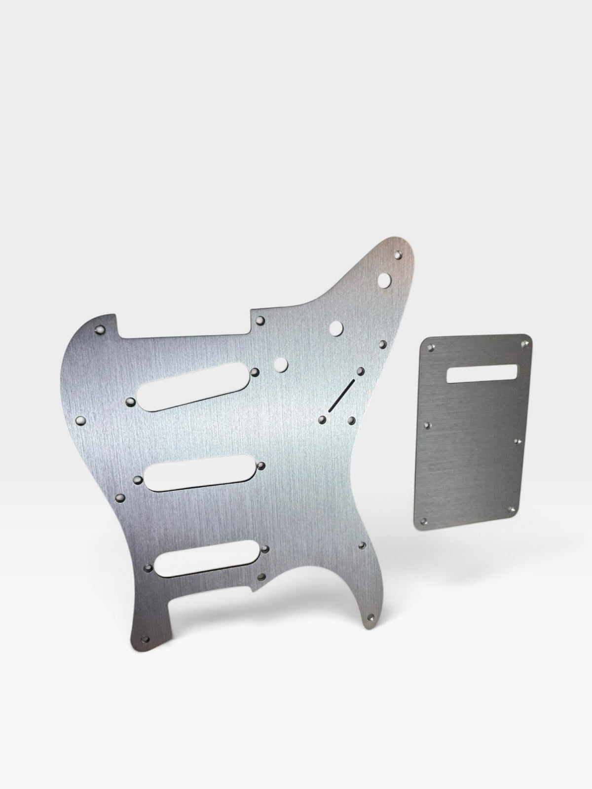 Left Handed Anodized Aluminum Strat SSS Pickguard & Back Plate — Gold / Silver / Black