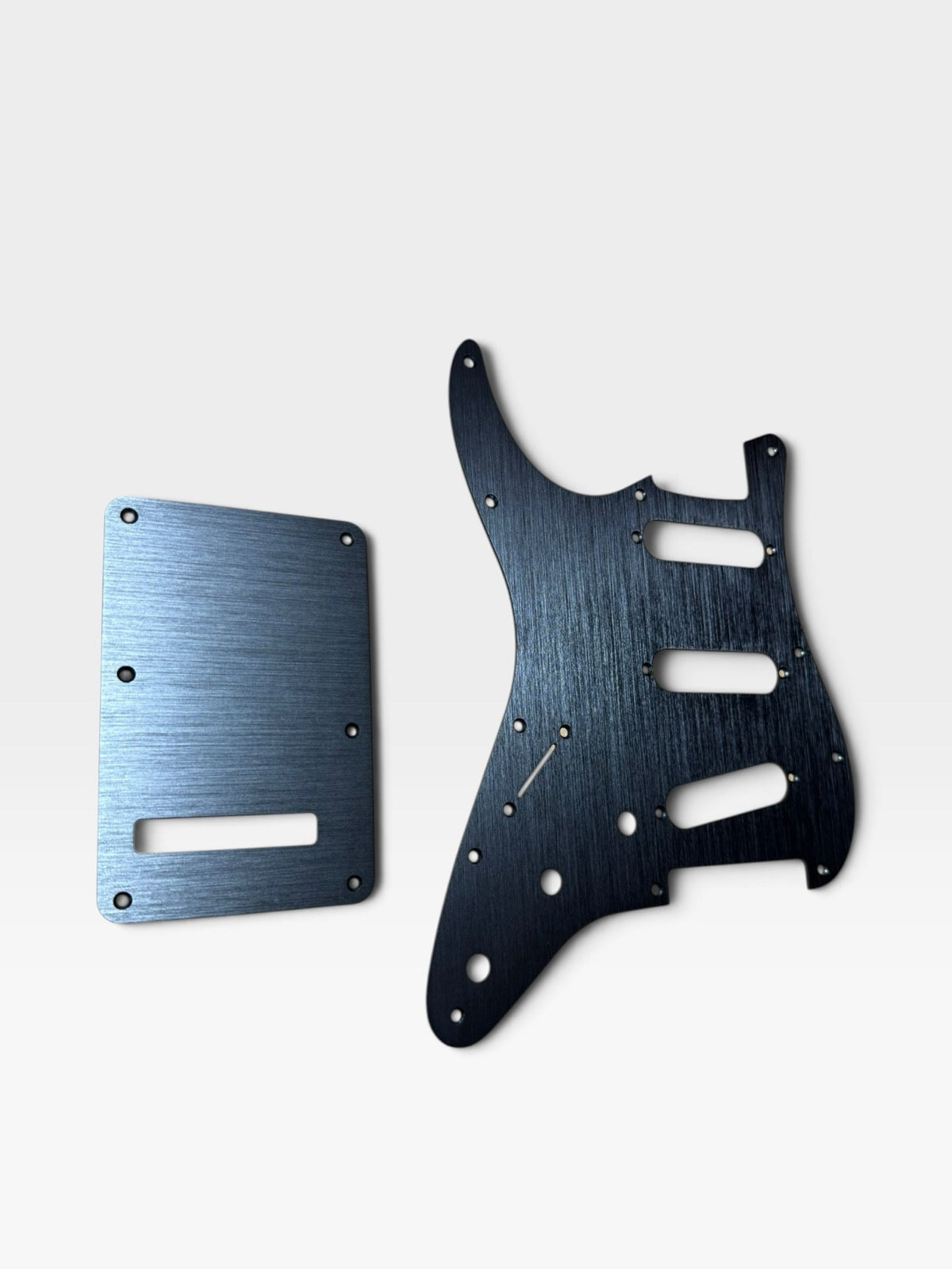 Left Handed Anodized Aluminum Strat SSS Pickguard & Back Plate — Gold / Silver / Black
