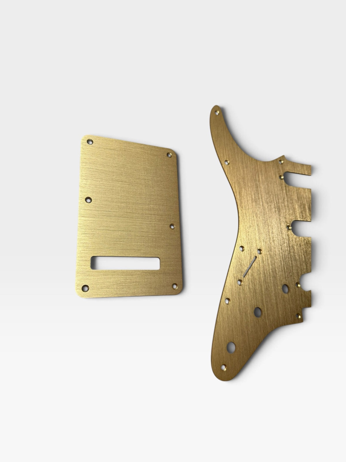 Left Handed Anodized Aluminum Strat SSS Pickguard & Back Plate — Gold / Silver / Black