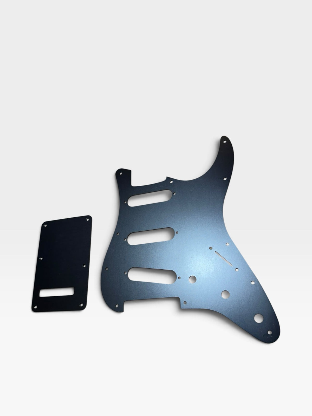 Left Handed Anodized Aluminum Strat SSS Pickguard & Back Plate — Gold / Silver / Black