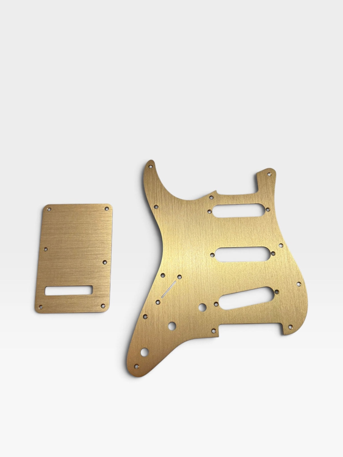 Left Handed Anodized Aluminum Strat SSS Pickguard & Back Plate — Gold / Silver / Black